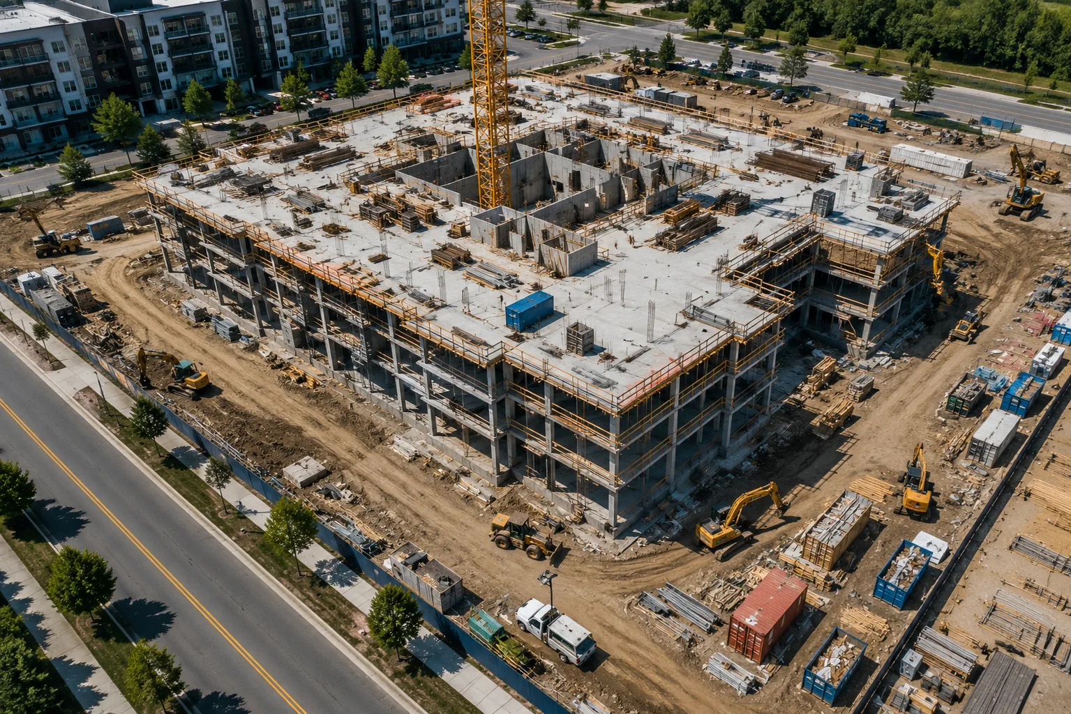 Aerial view of a construction site